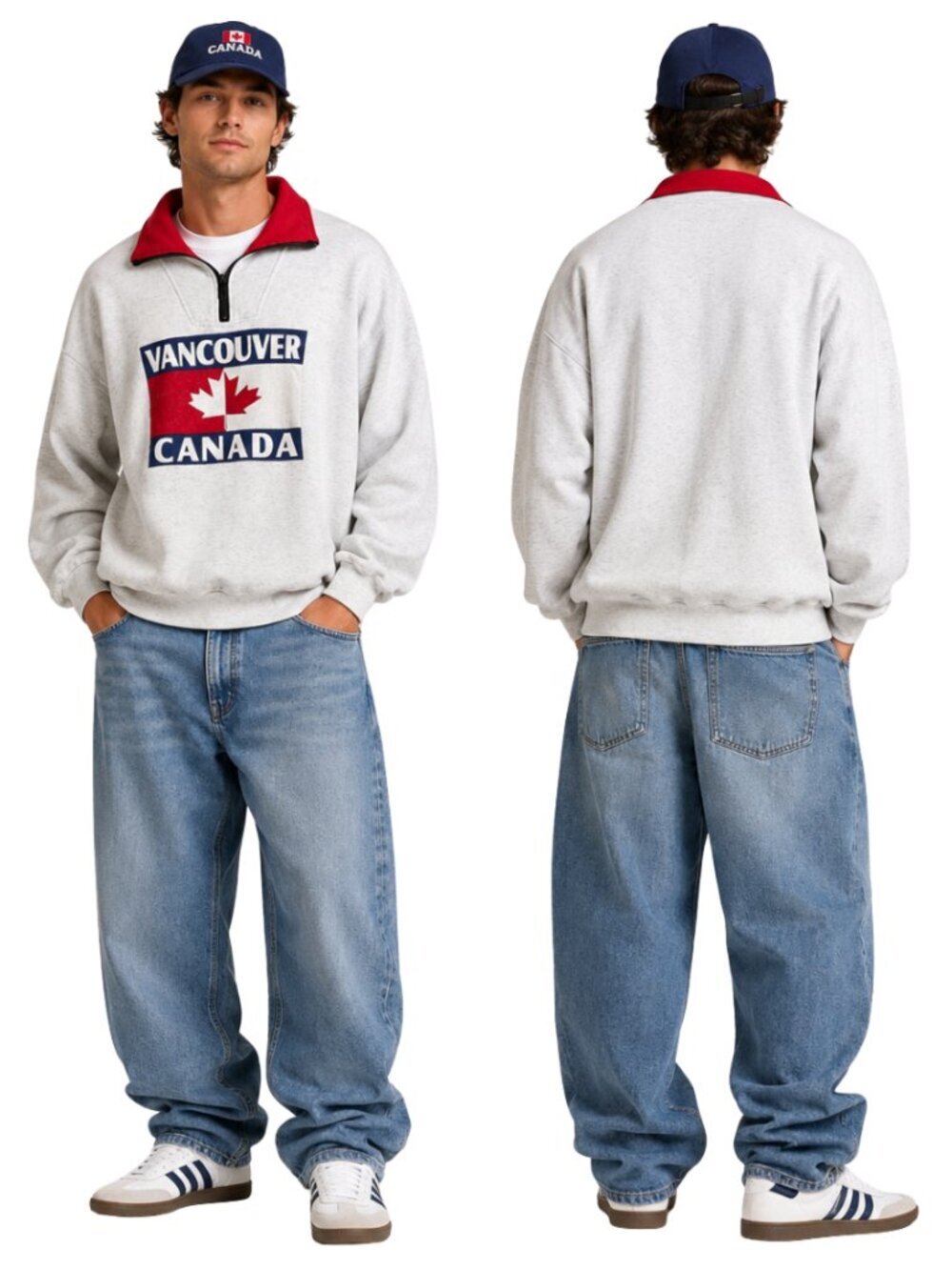 Vintage Vancouver Canada 1/4 Zip Sweatshirt Pullover Men's XL Gray 90s Sporty